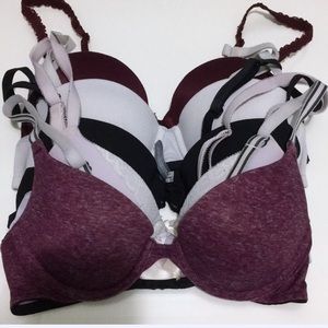 Five used bras